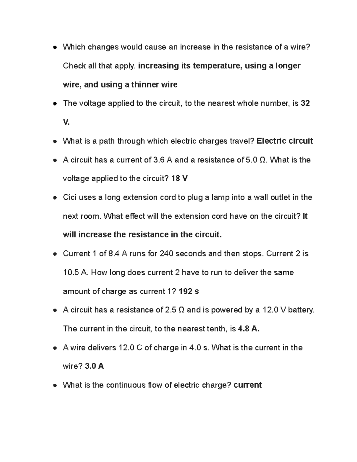 Ohm's Law Quiz Here are some notes that you can use. Which changes