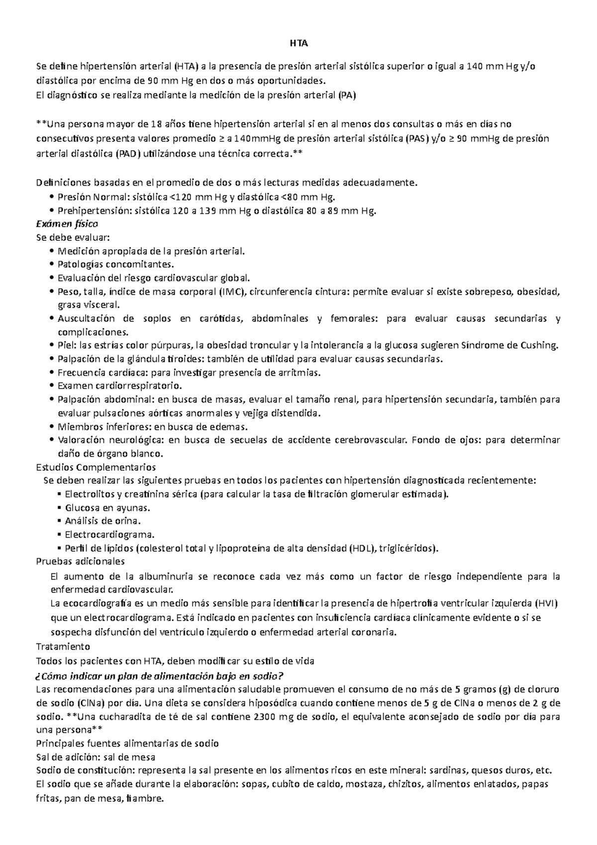 1. HTA Dislipemia Y Estratificacion DEL Riesgo CV HTA Se define