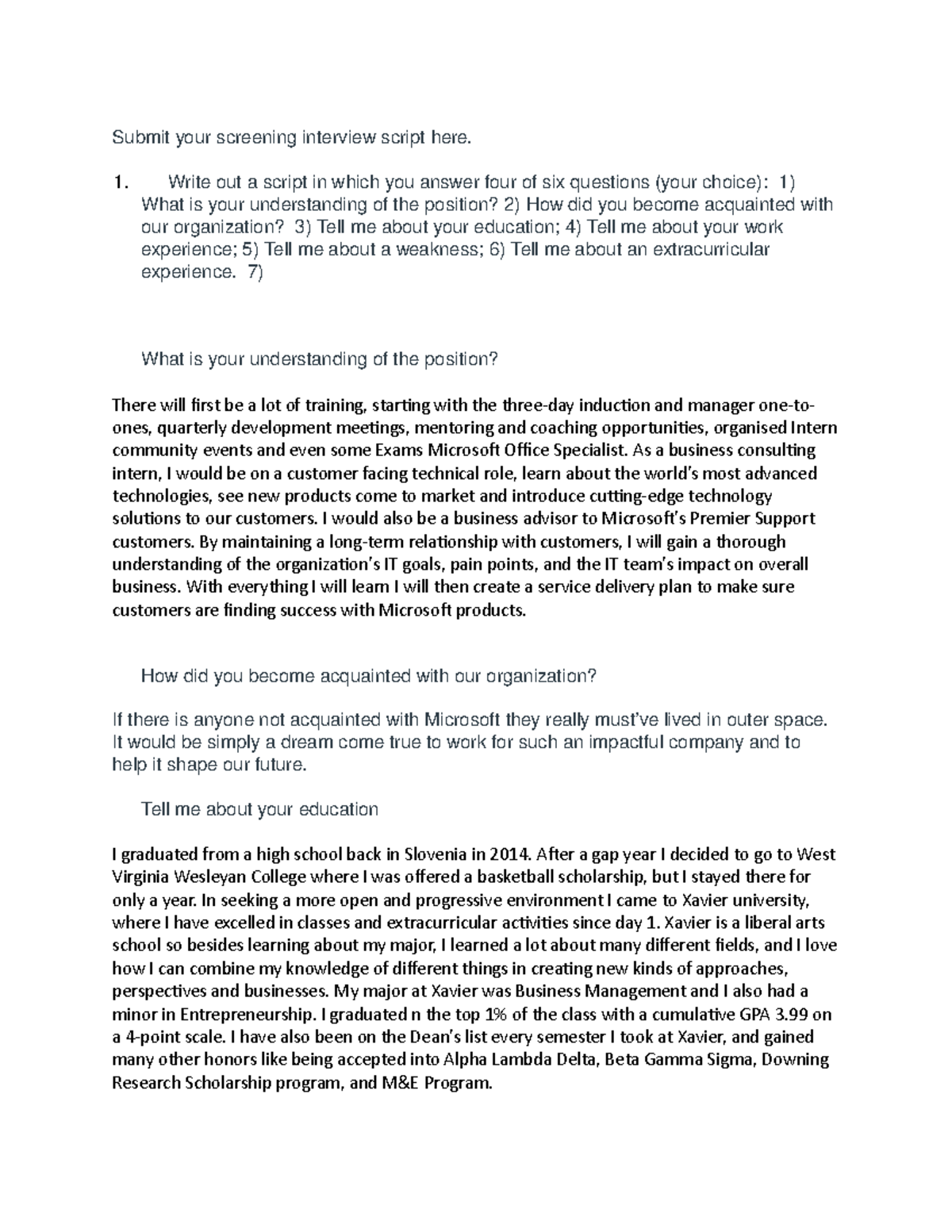 Screening Interview Script - Submit your screening interview script ...