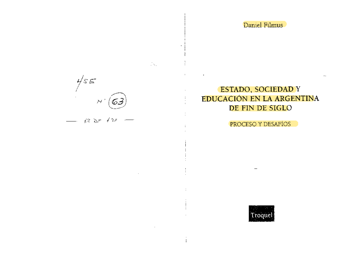 Filmus D. Estado, Sociedad y Educacion (73´-76´) - Política Educativa