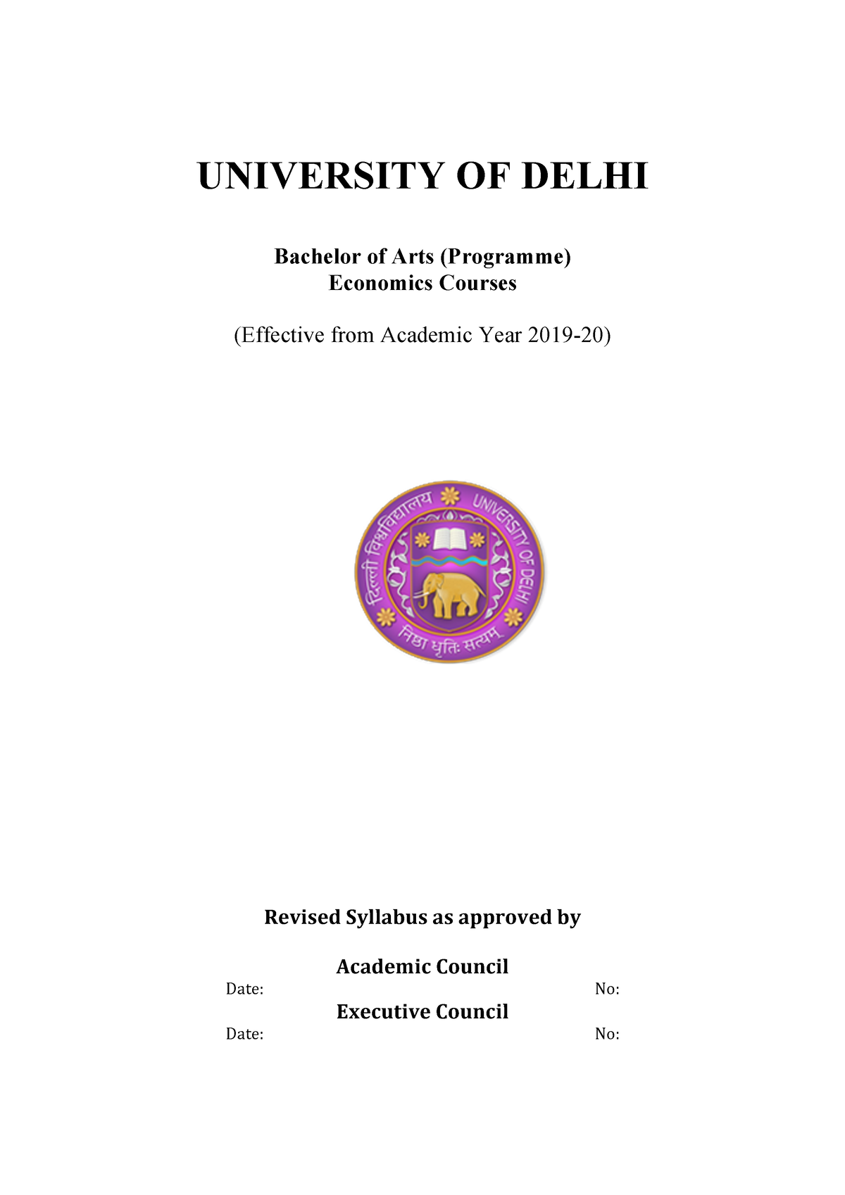 Annexure-171. (BA (Prog) Economics) - UNIVERSITY OF DELHI Bachelor Of ...