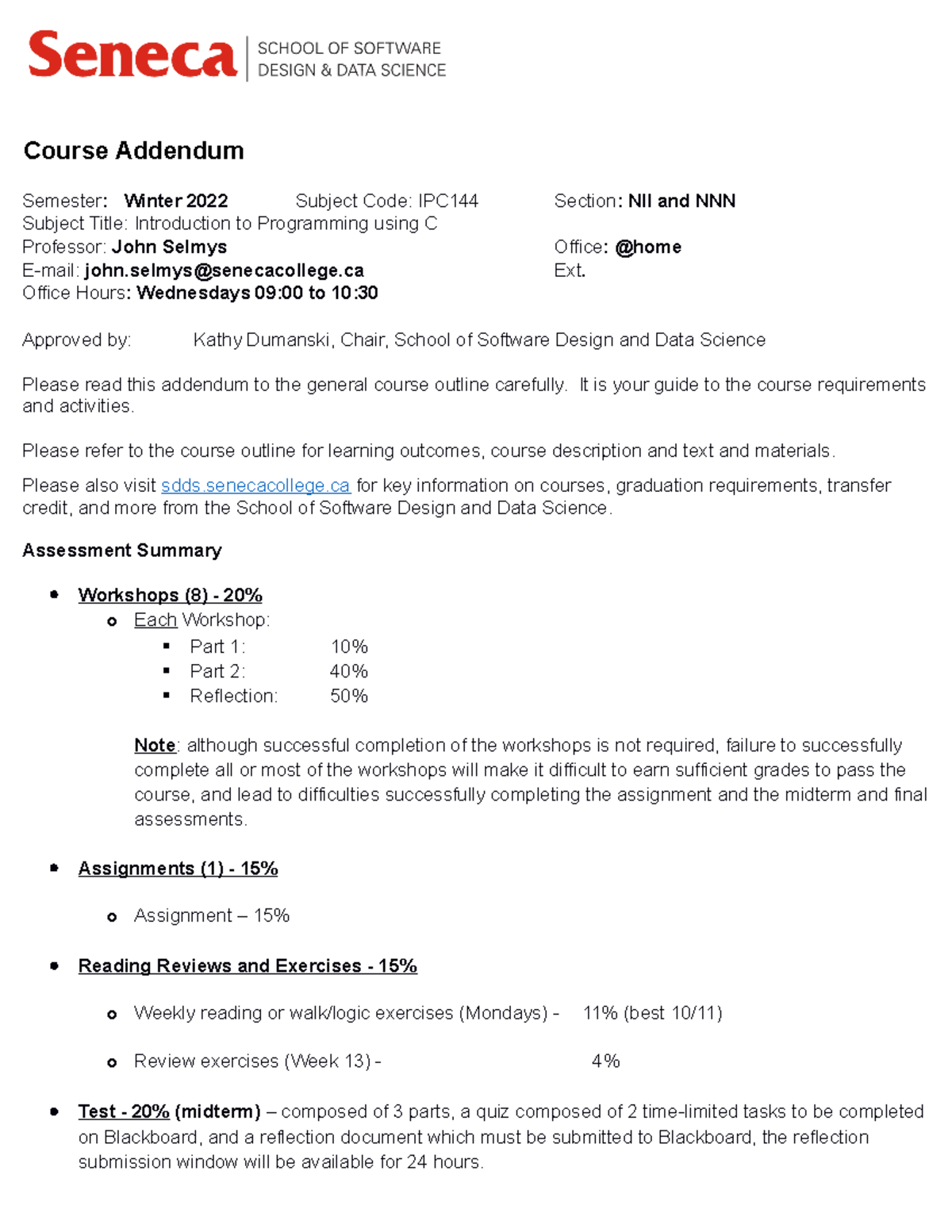 IPC144.addendum.2221.selmys - Course Addendum Semester : Winter 2022 ...