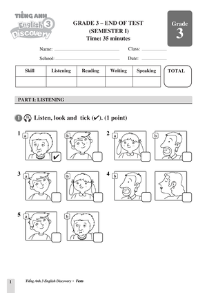 Grade 3 - END OF TEST- Semester II-A - Name: Skill Listening Reading ...