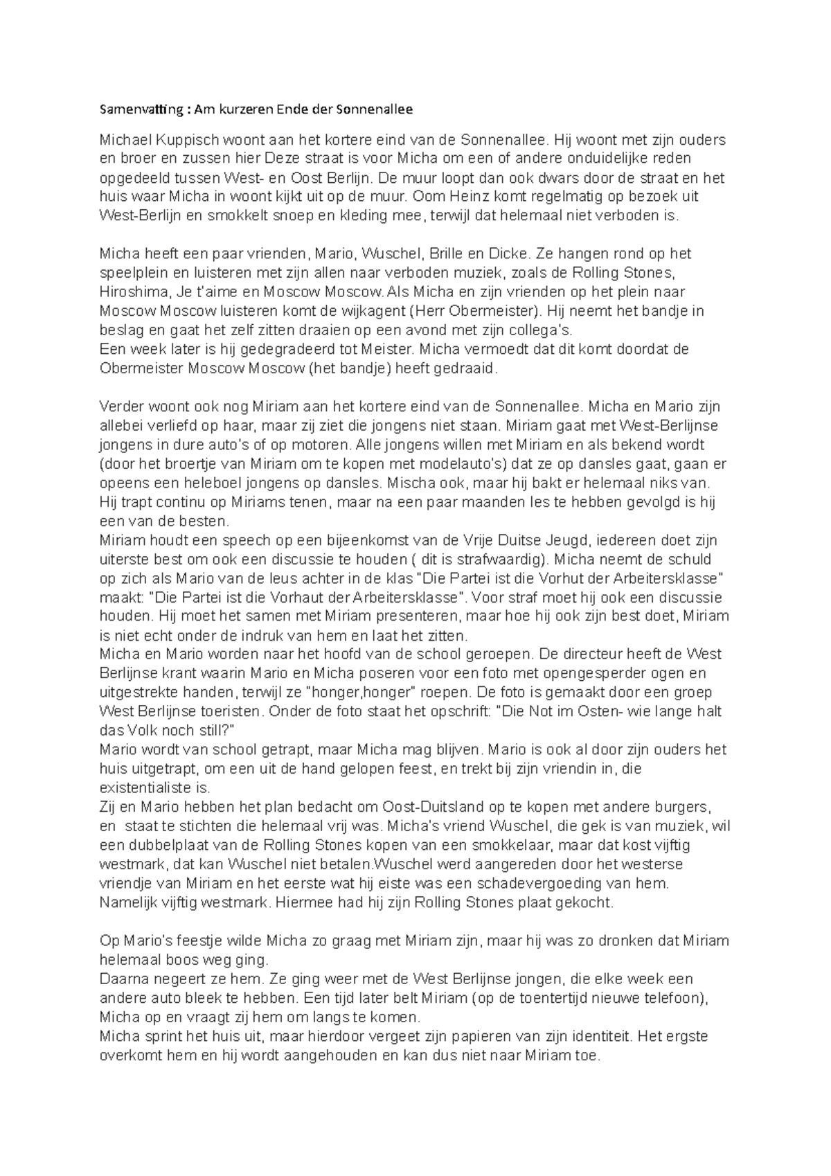 Am Kürzeren Ende Der Sonnenallee Kapitel Inhaltsangabe Samenvatting duits nash - Samenvatting : Am kurzeren Ende der