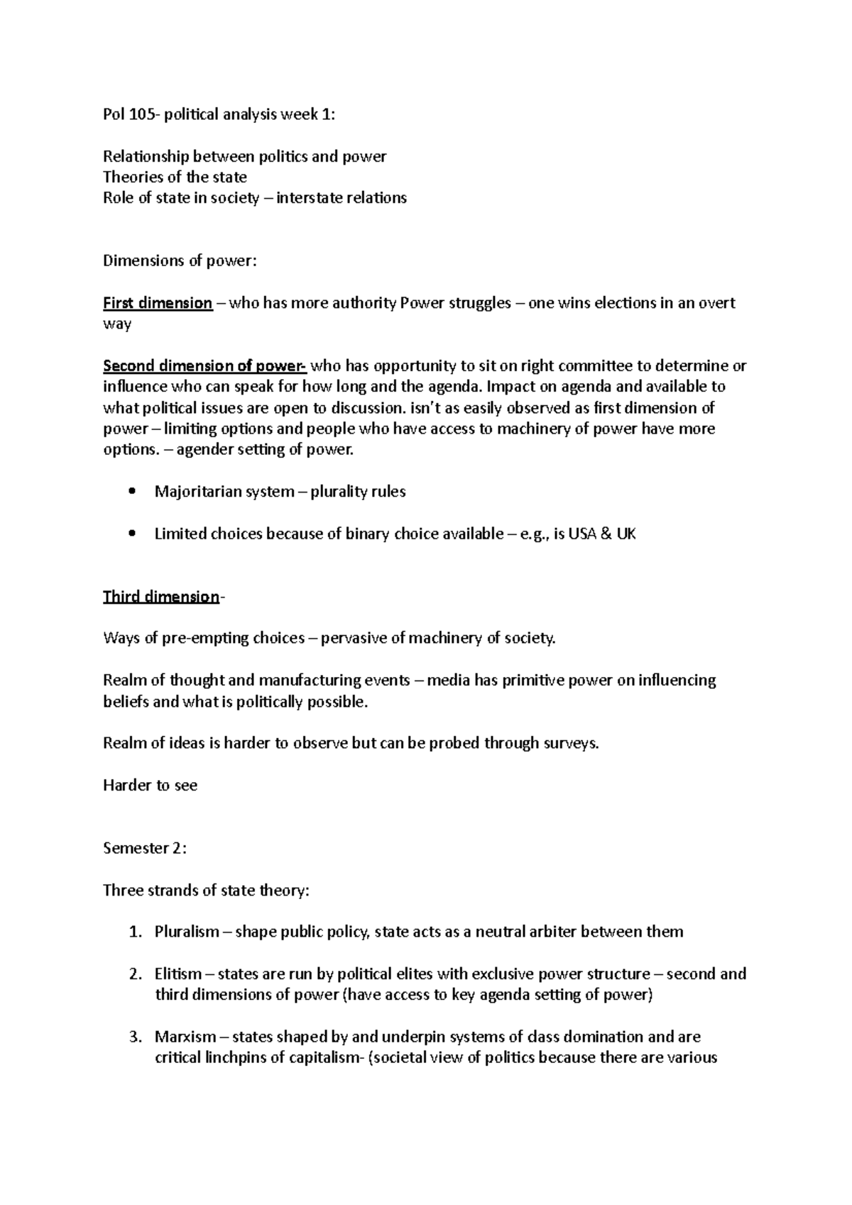 Pol 105 week 1 lecture notes - Pol 105- political analysis week 1 ...