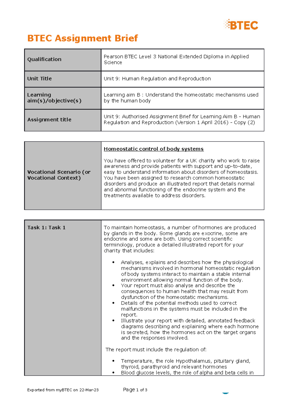 Unit 9 Assignment Brief Learning Aim B - BTEC Assignment Brief ...