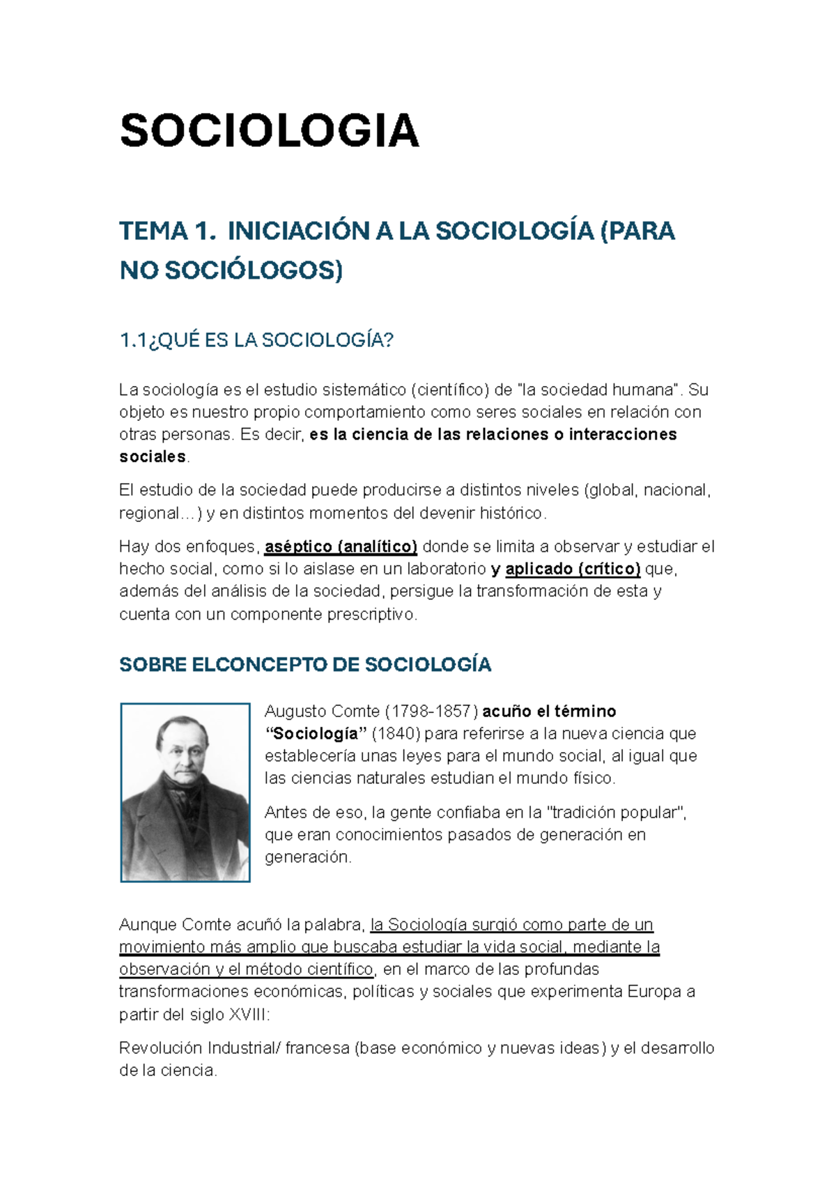 Sociologia tema 1 resumen - SOCIOLOGIA TEMA 1. INICIACIÓN A LA ...