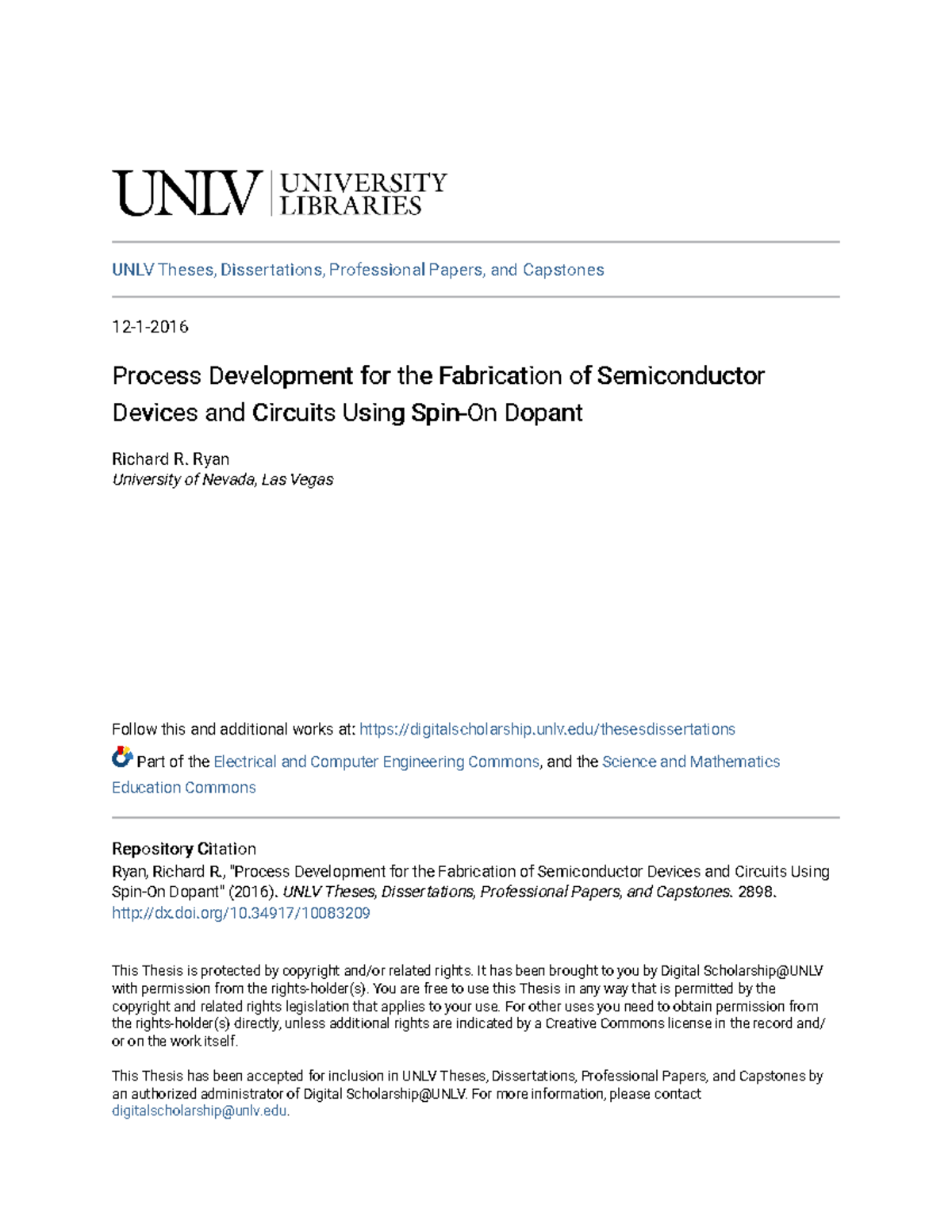 Process Development for the Fabrication of Semiconductor Devices - Ryan ...