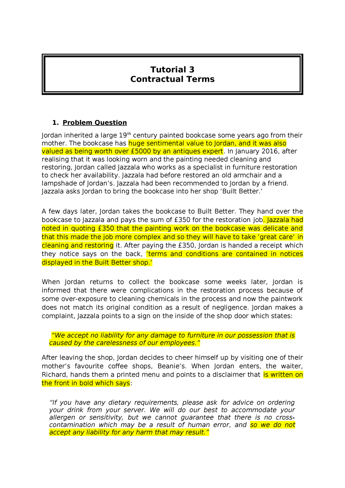 Epiphany Term Tutorials Tutorial 3 Contractual Terms Problem Question Jordan Inherited A Large 1358