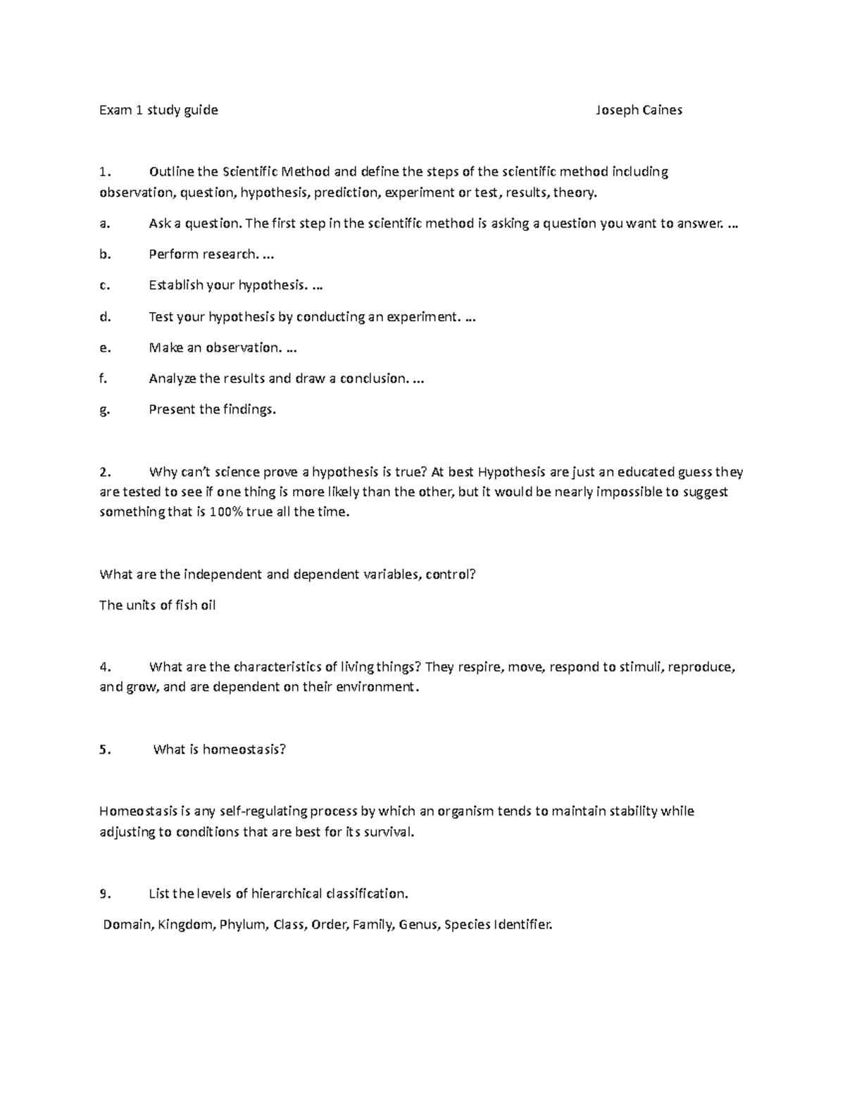 Exam 1 study guide - Exam 1 study guide Joseph Caines Outline the ...
