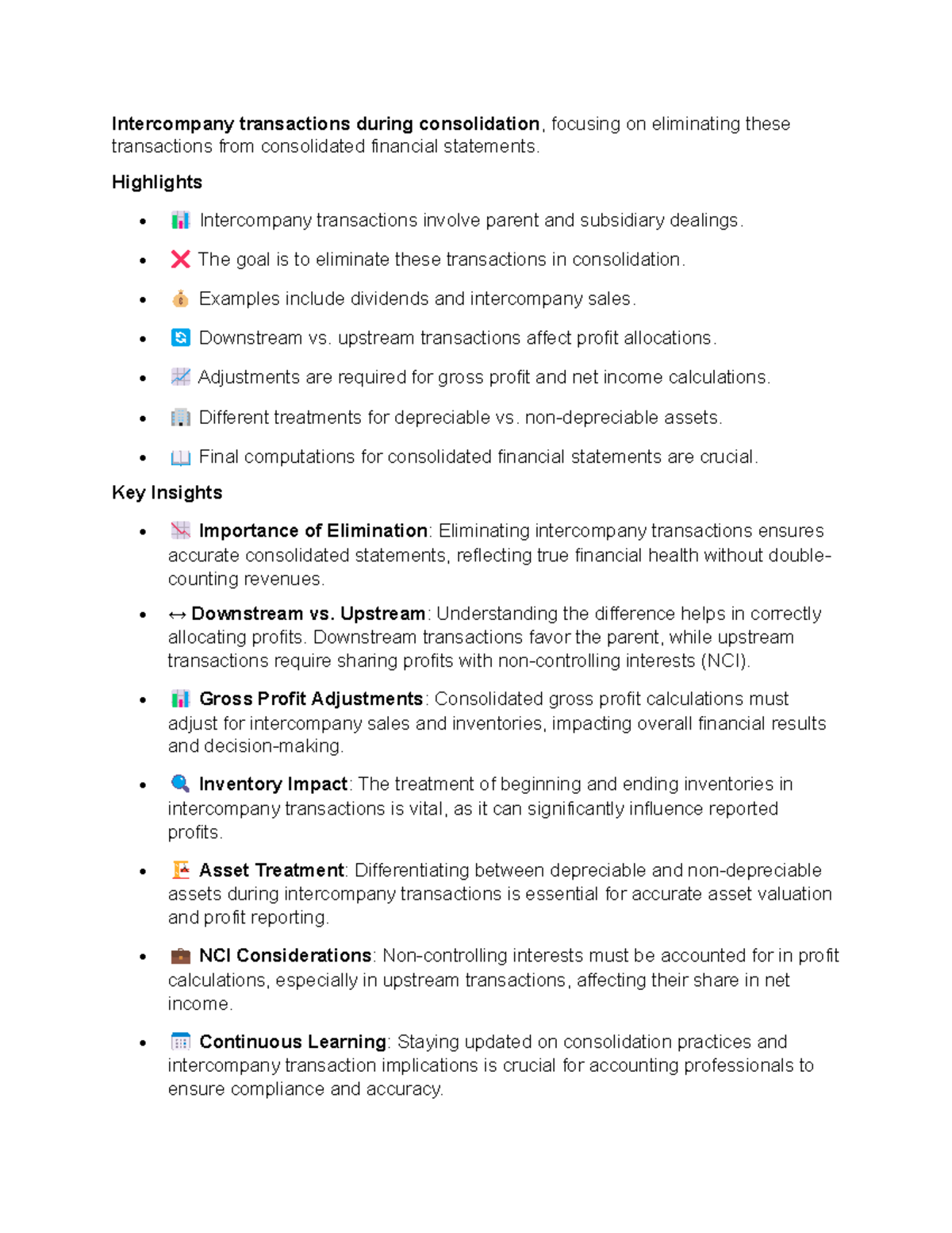 Intercompany transactions during consolidation - Highlights ...