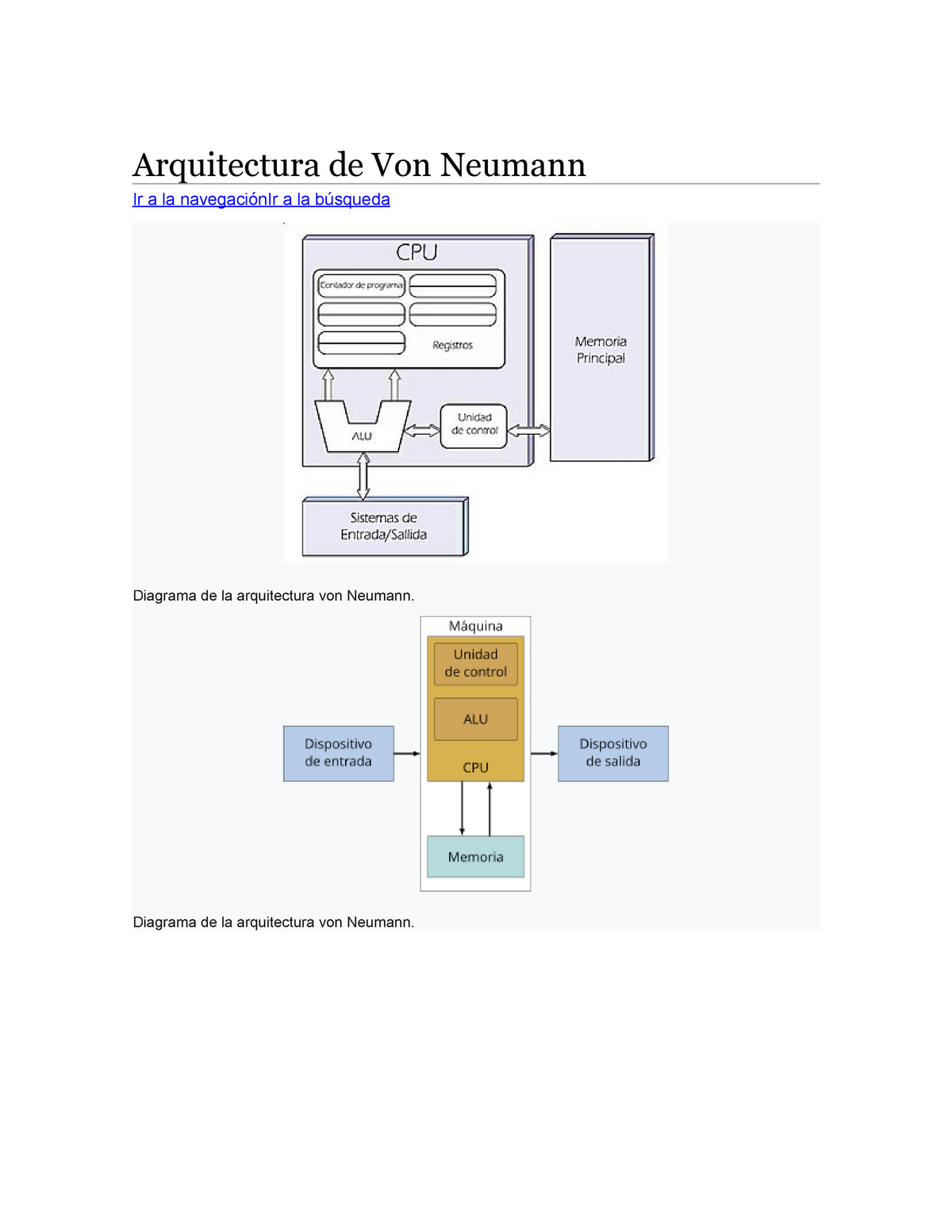 Arquitectura de Von Neumann - Diagrama de la arquitectura von Neumann.  Diagrama de la arquitectura - Studocu