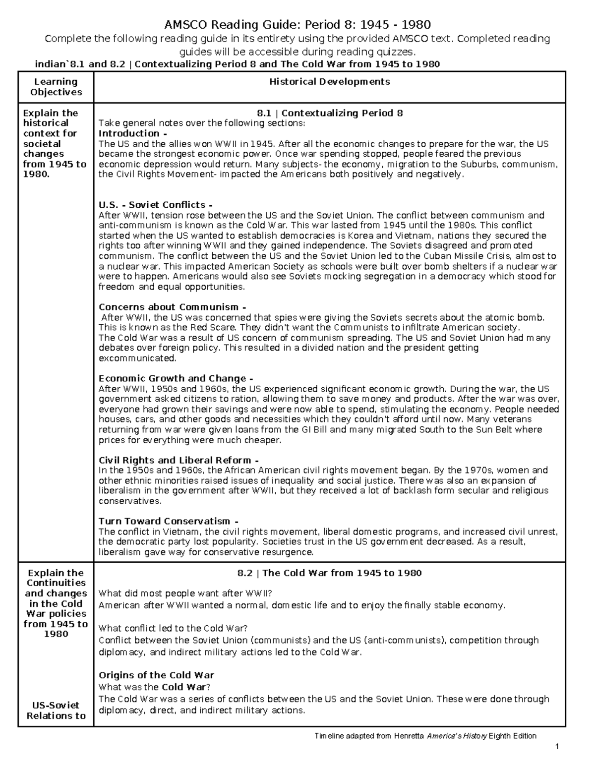 FILE 7163 - AMSCO Reading Guide: Period 8: 1945 - 1980 Complete The ...