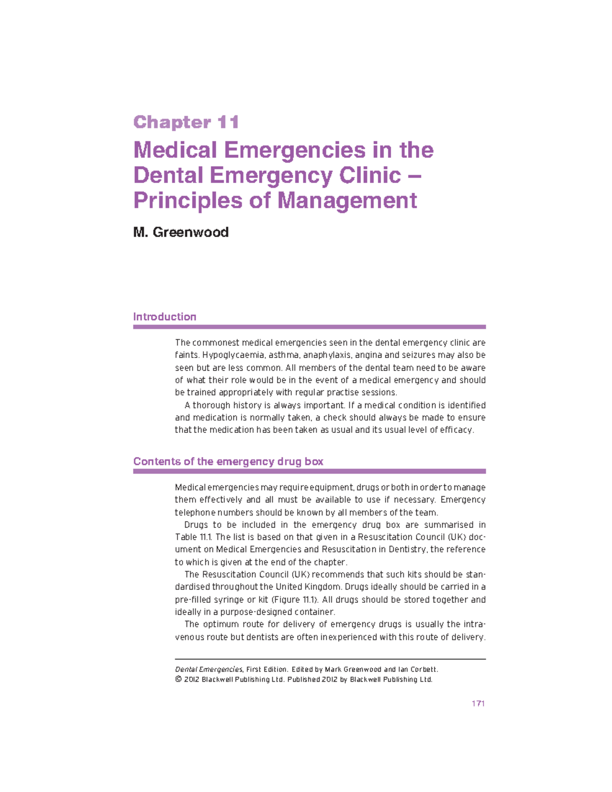 Medical Emergencies general dental practice assignments Chapter 11