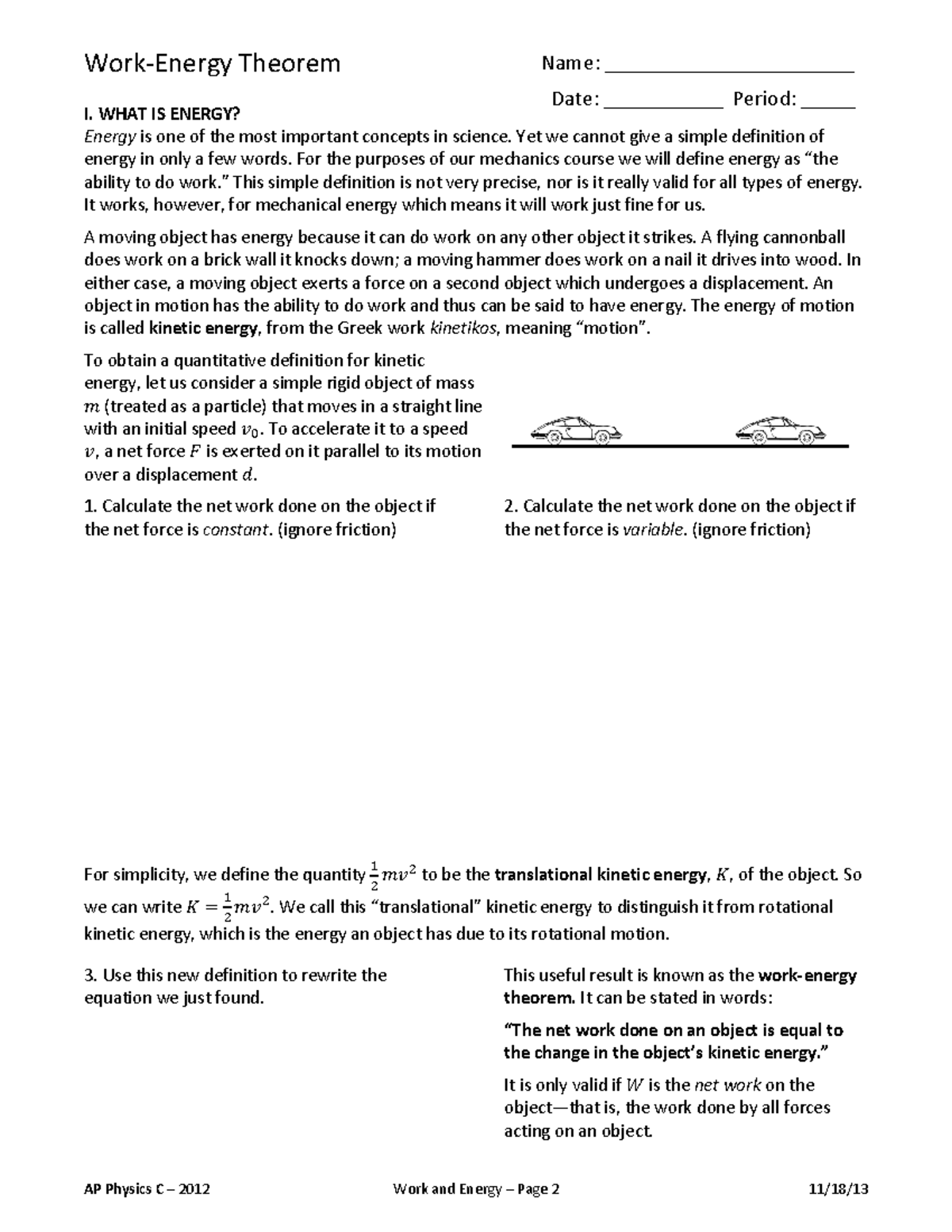 Energy 2 -Work-Energy Theorem - AP Physics C – 2012 Work and Energy ...