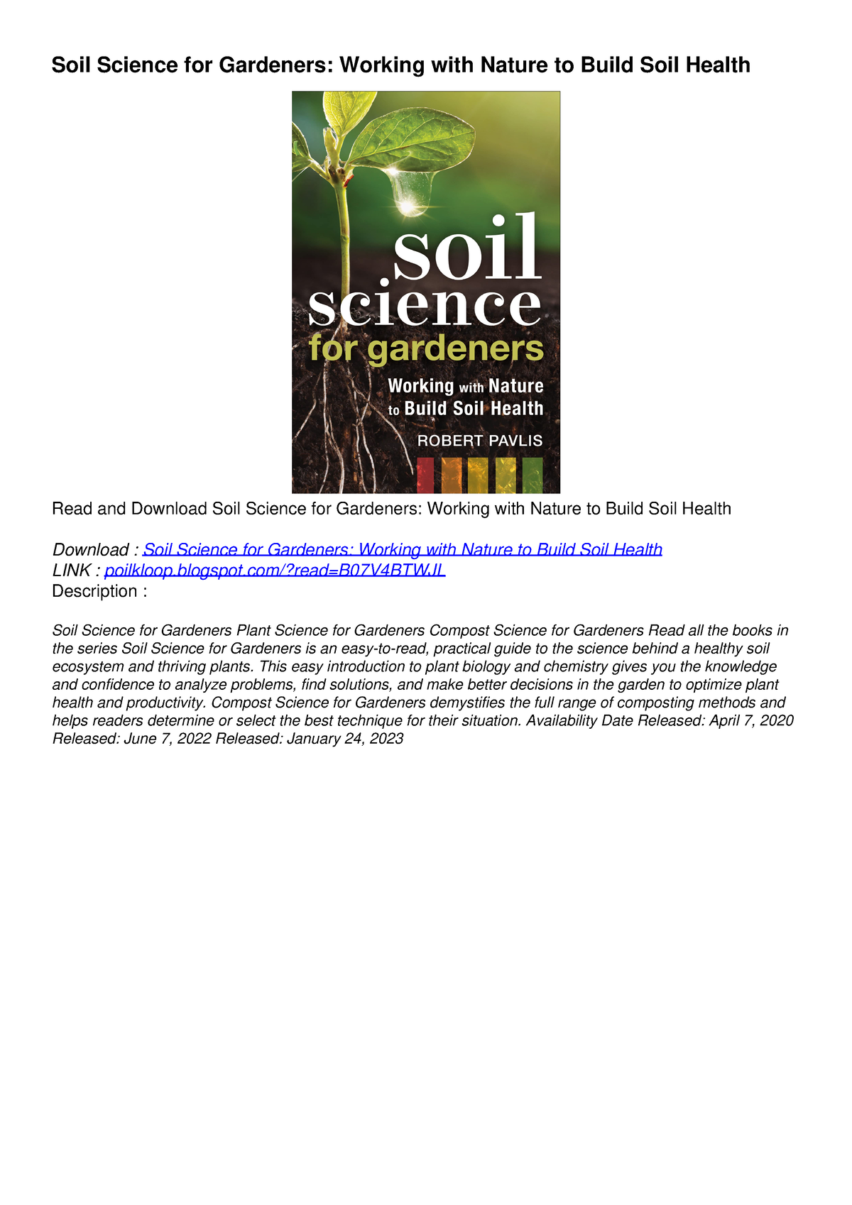 [PDF] READ] Free Soil Science For Gardeners: Working With Nature To ...