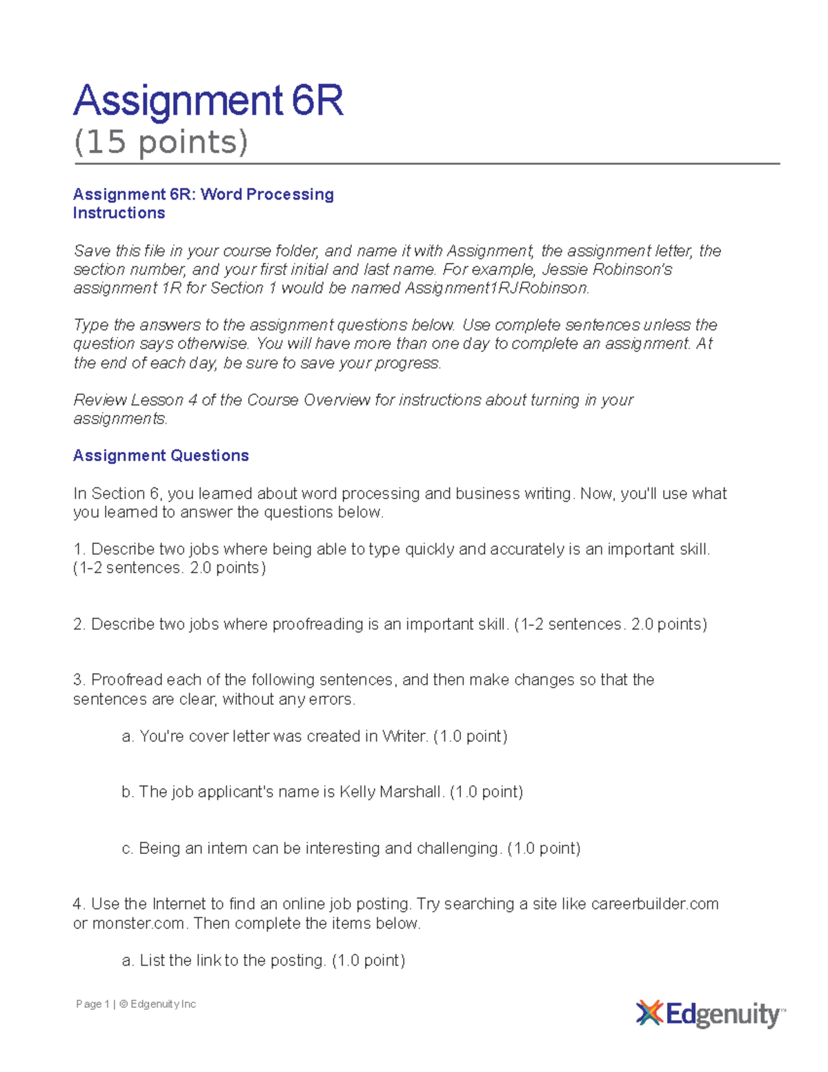 assignment 6r word processing instructions