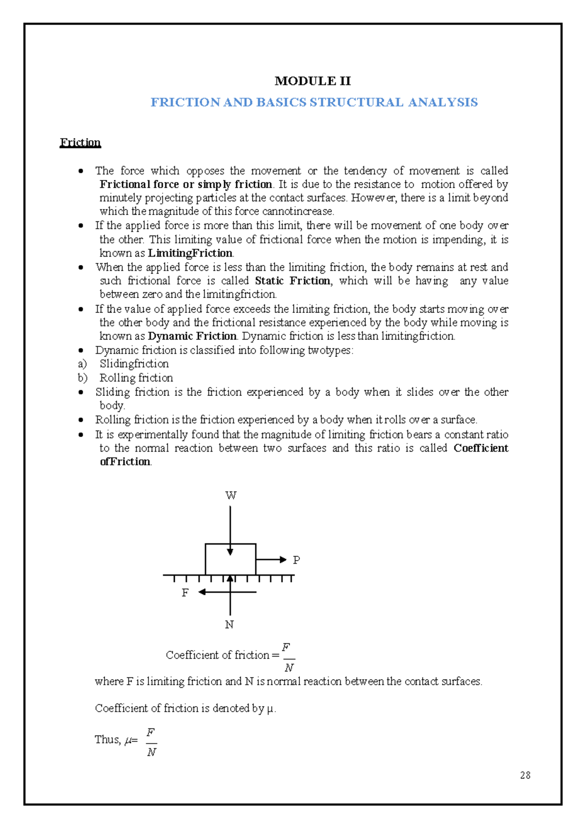EM-(ME)- Lecture Notes-2 - MODULE II FRICTION AND BASICS STRUCTURAL ...
