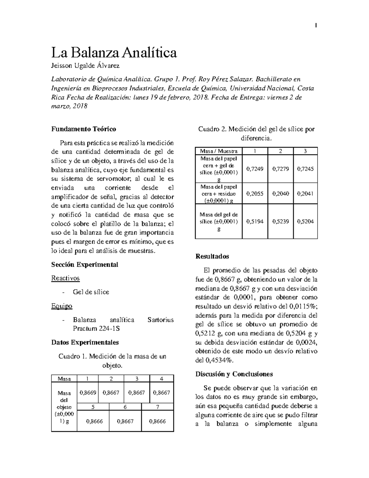 La Balanza Analítica - Nota: 7 - 1 La Balanza Analítica Jeisson Ugalde ...