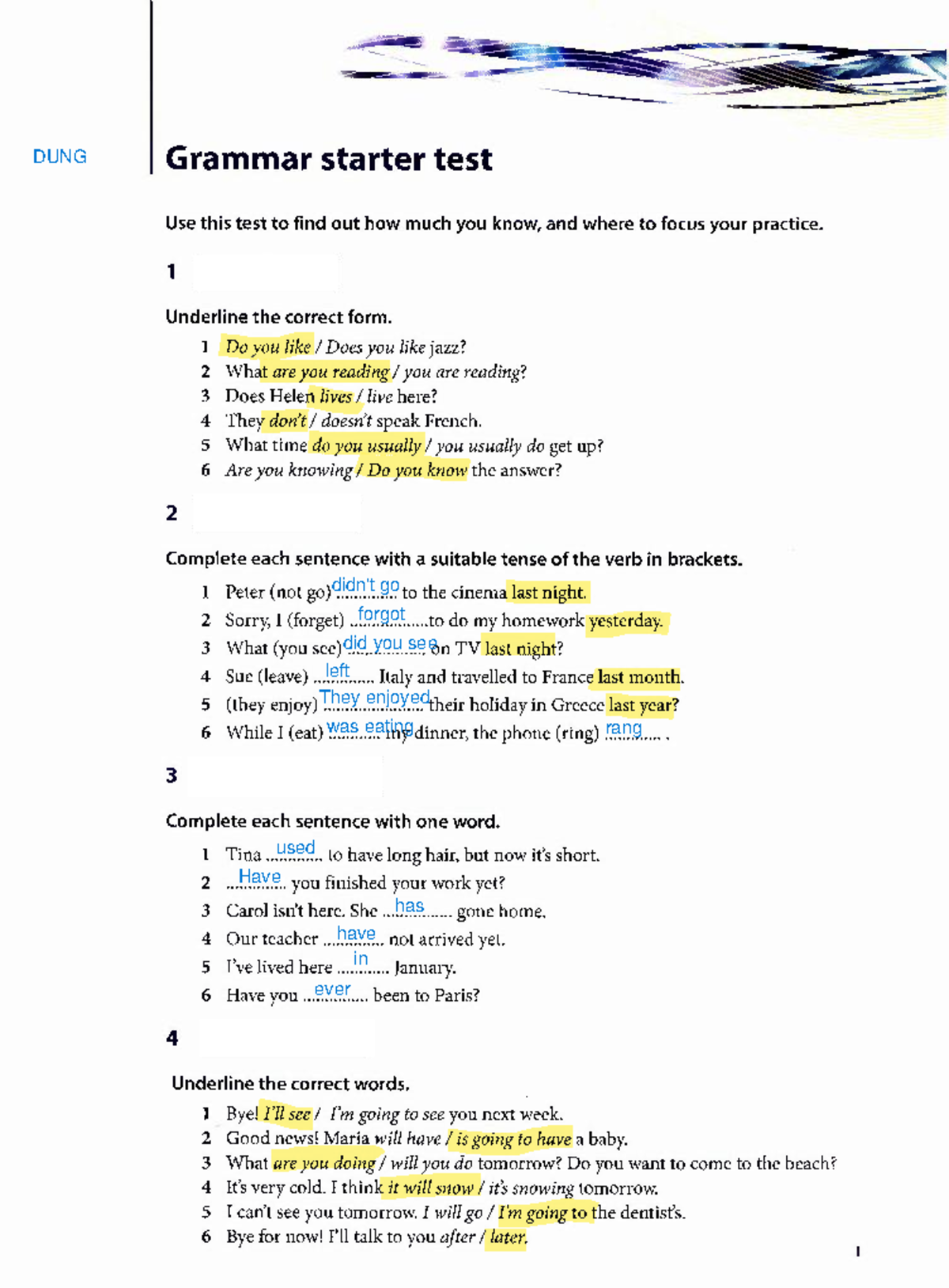 GRM Starter Test - key Market_Leader English - Studocu