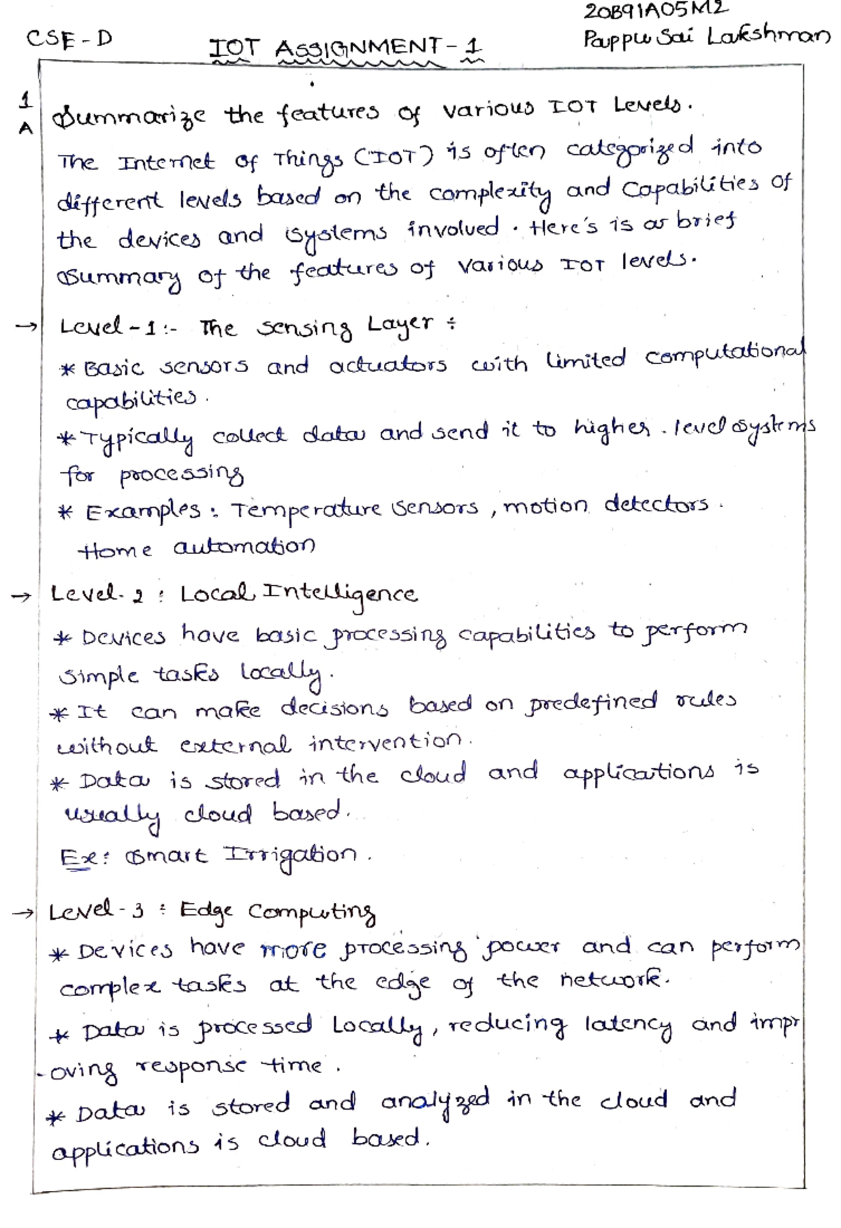 Iot assignment 1 cse d tot a63ignment 4 umarize the features of