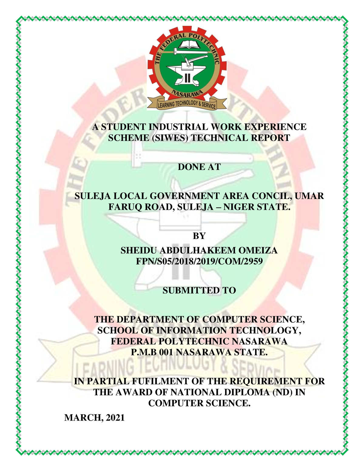 Muhammad Comp Report - A STUDENT INDUSTRIAL WORK EXPERIENCE SCHEME ...