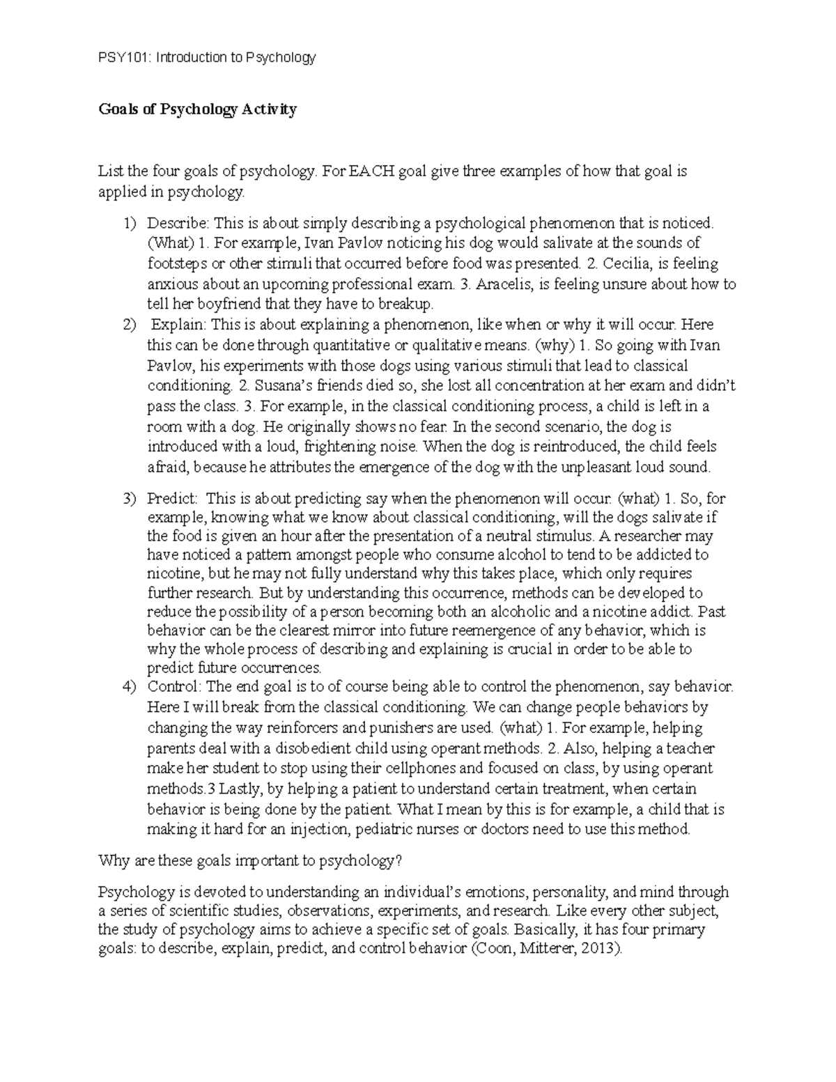 Goals of Psychology and their Importance in Medical Practice Studocu