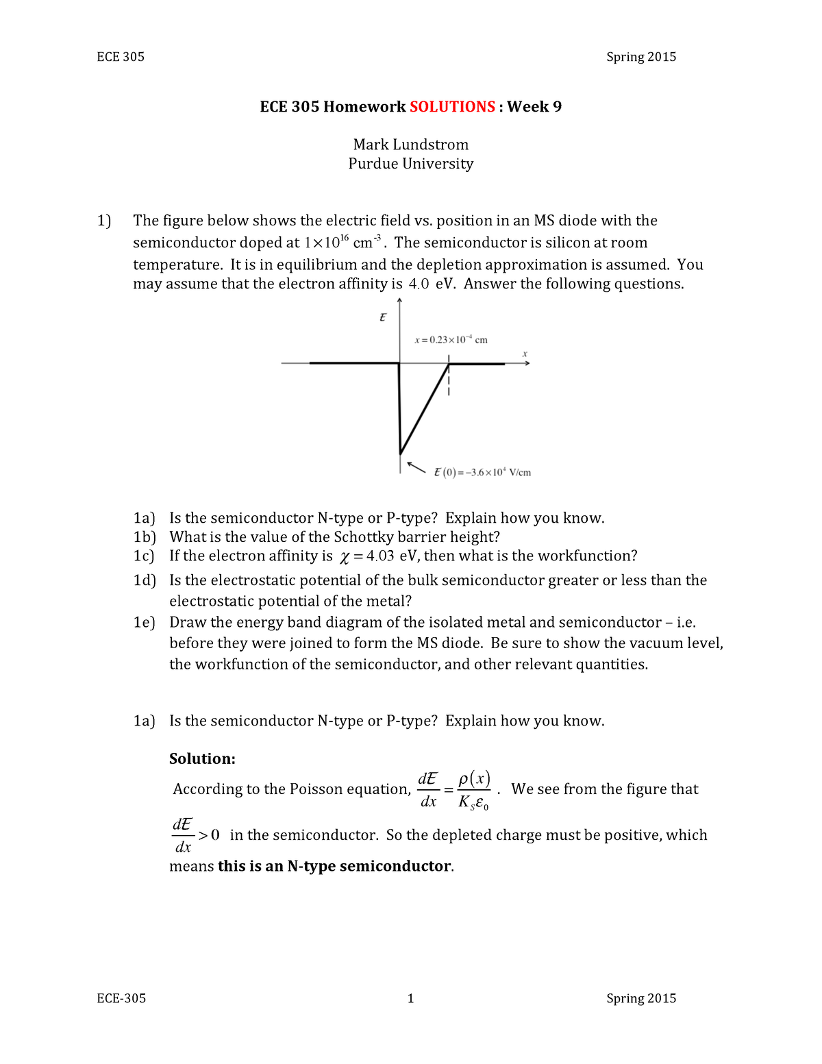 Week9HWSolutions S15 - ECE 305 Homework SOLUTIONS : Week 9 Mark ...