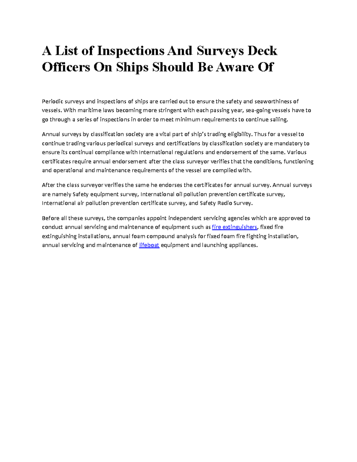 A List of Inspections And Surveys Deck Officers On Ships Should Be ...
