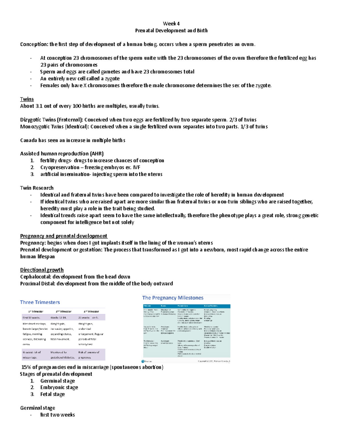 Lifespan Notes - Week 4 -11 - Week 4 Prenatal Development and Birth ...