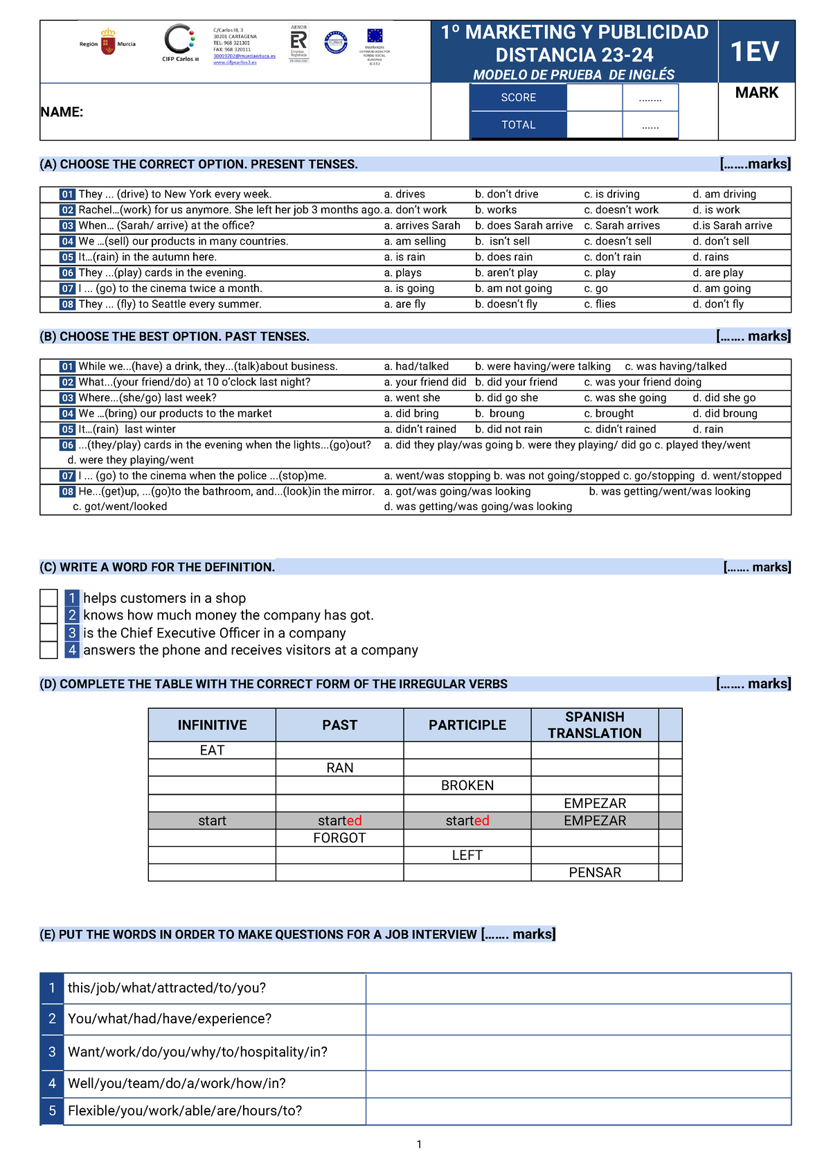 Modelo DE TEST 1ªEV 1º Marketing Y Publi-DIST - 1º MARKETING Y ...