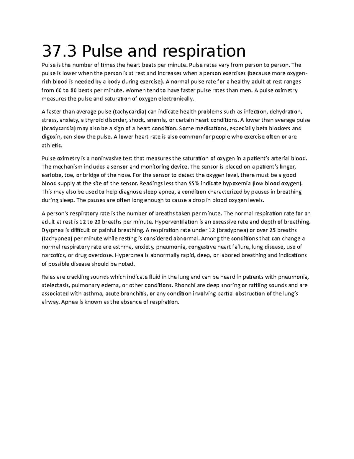 37.3 Pulse and respiration - 37 Pulse and respiration Pulse is the ...