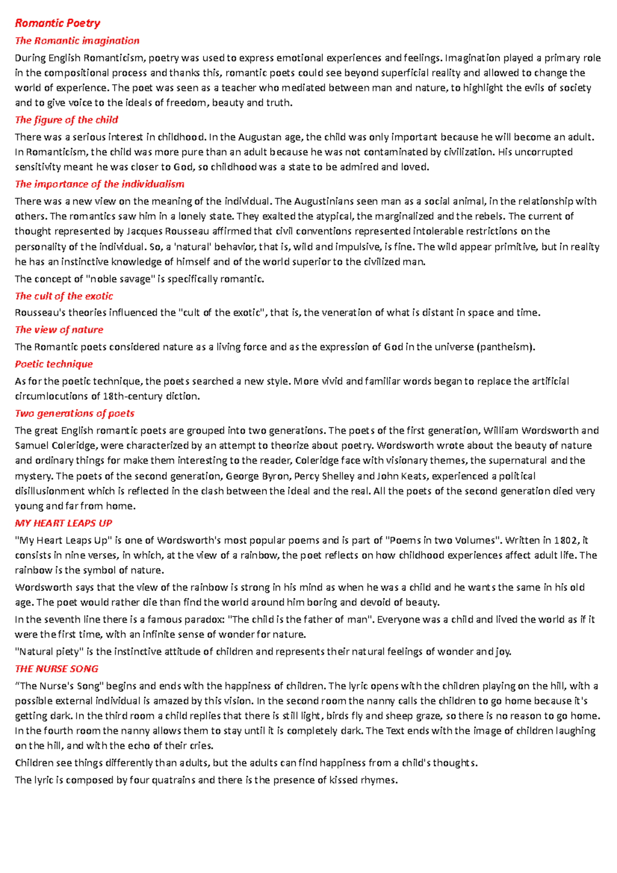 Romantic Poetry, William Wordsworth, Samuel Coleridge, John Keats