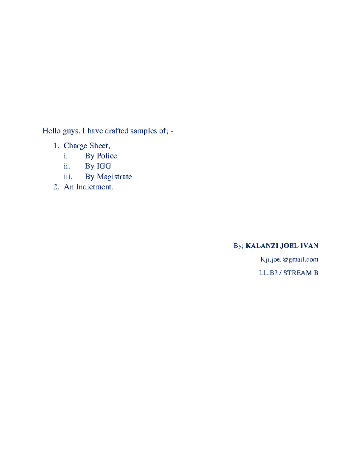 Charge sheets and Indictment Hello guys, I have drafted samples of