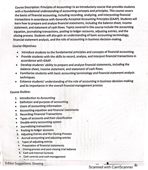 A1 note - Principles of Accounting I ACCT 201 Lecture notes Practice ...