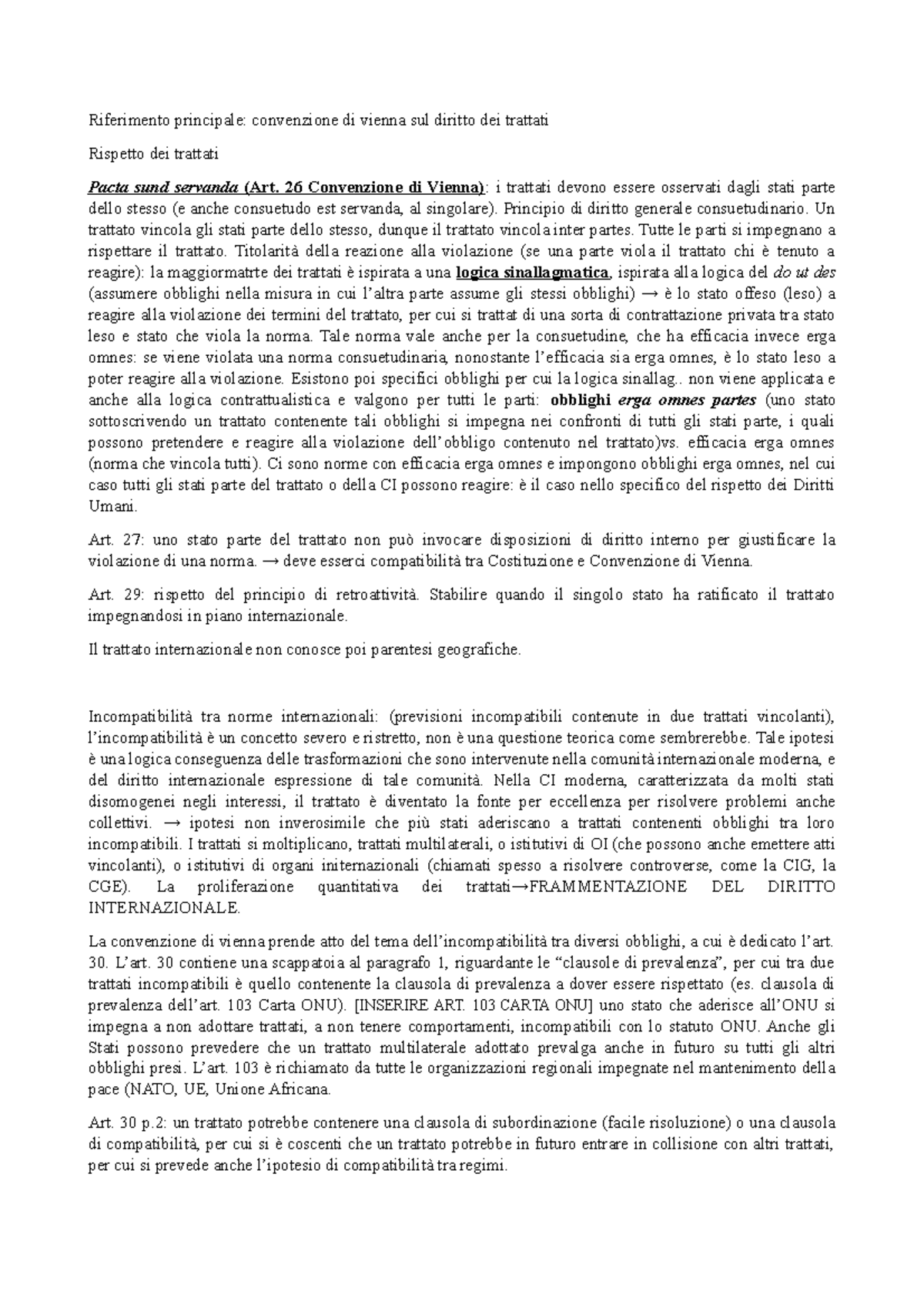 Diritto Dei Trattati Riferimento Principale Convenzione Di Vienna 