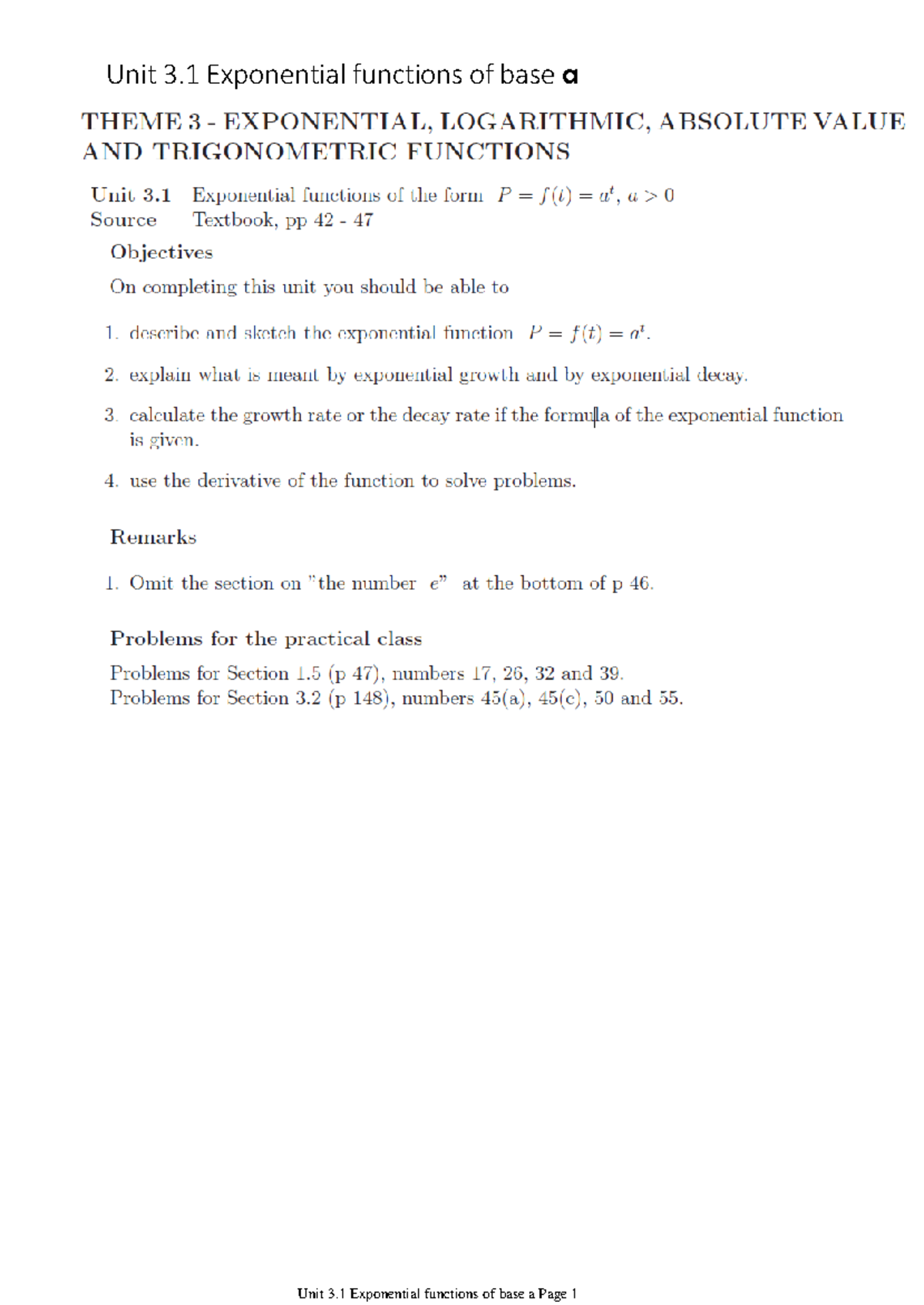 Unit 3.1 Exponential functions of base a - WTW 134 - Studocu
