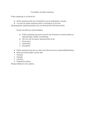 Foundation of public speaking 1 - Foundation of public speaking Chapter ...