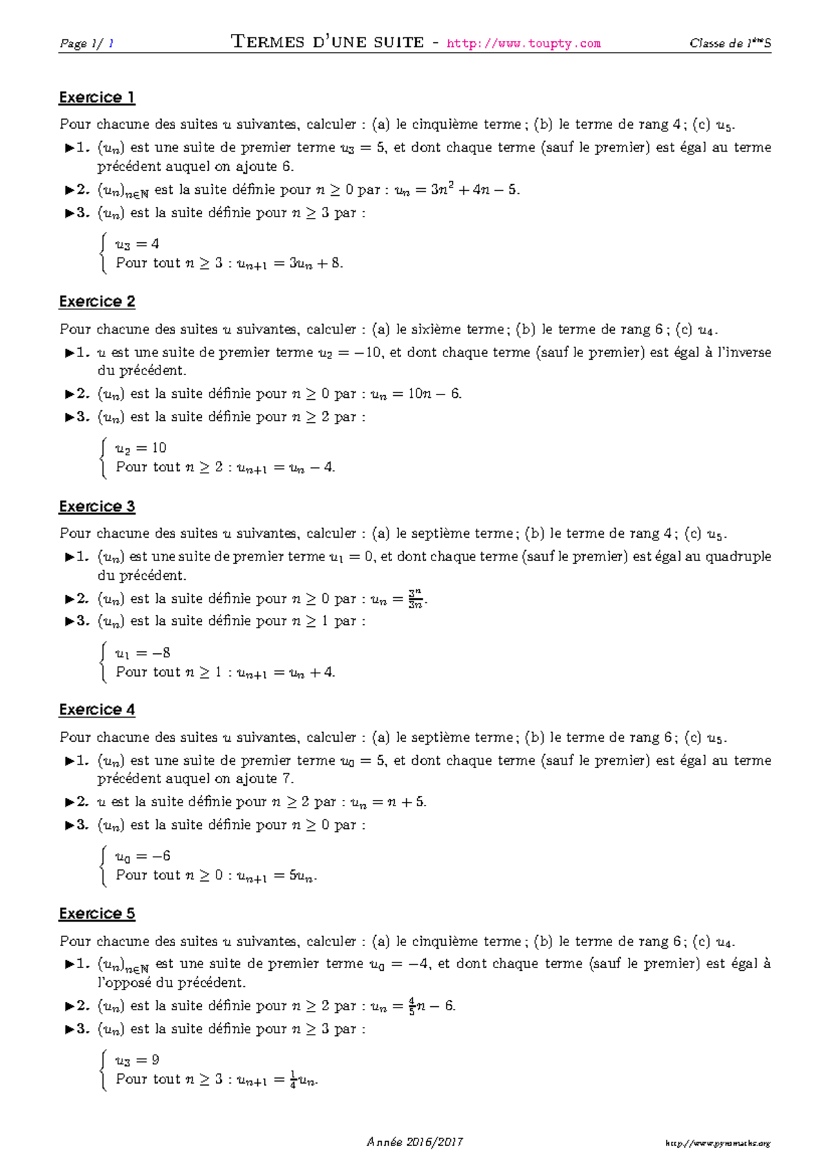 Suite arithmetique geometrique 1 - Page 1/ 1 Termes d’une suite ...