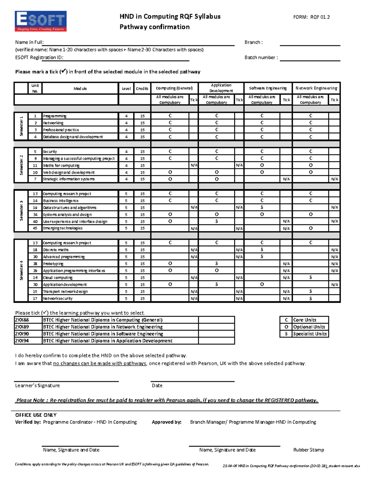 HND in Computing RQF Pathway confirmation student consent - HND in ...