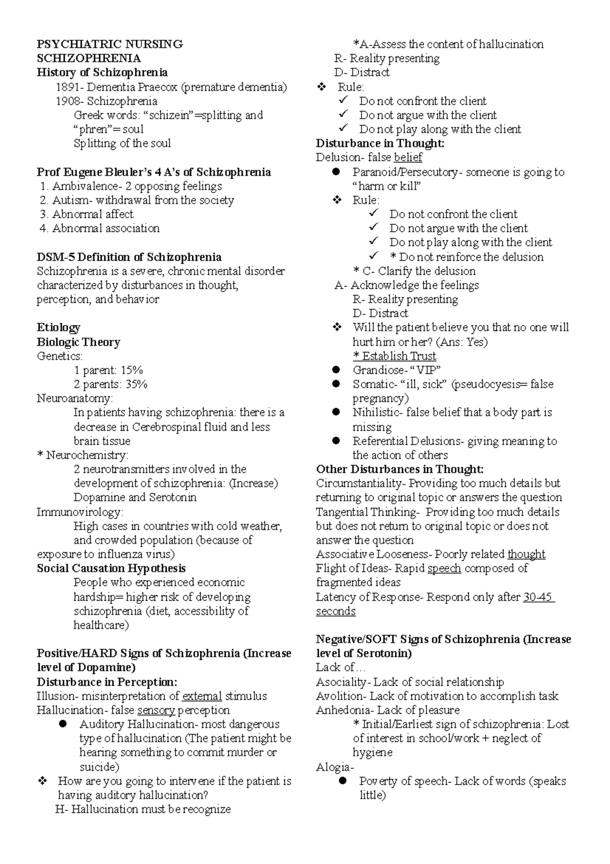 Psychiatric Nursing - PSYCHIATRIC NURSING SCHIZOPHRENIA History of ...