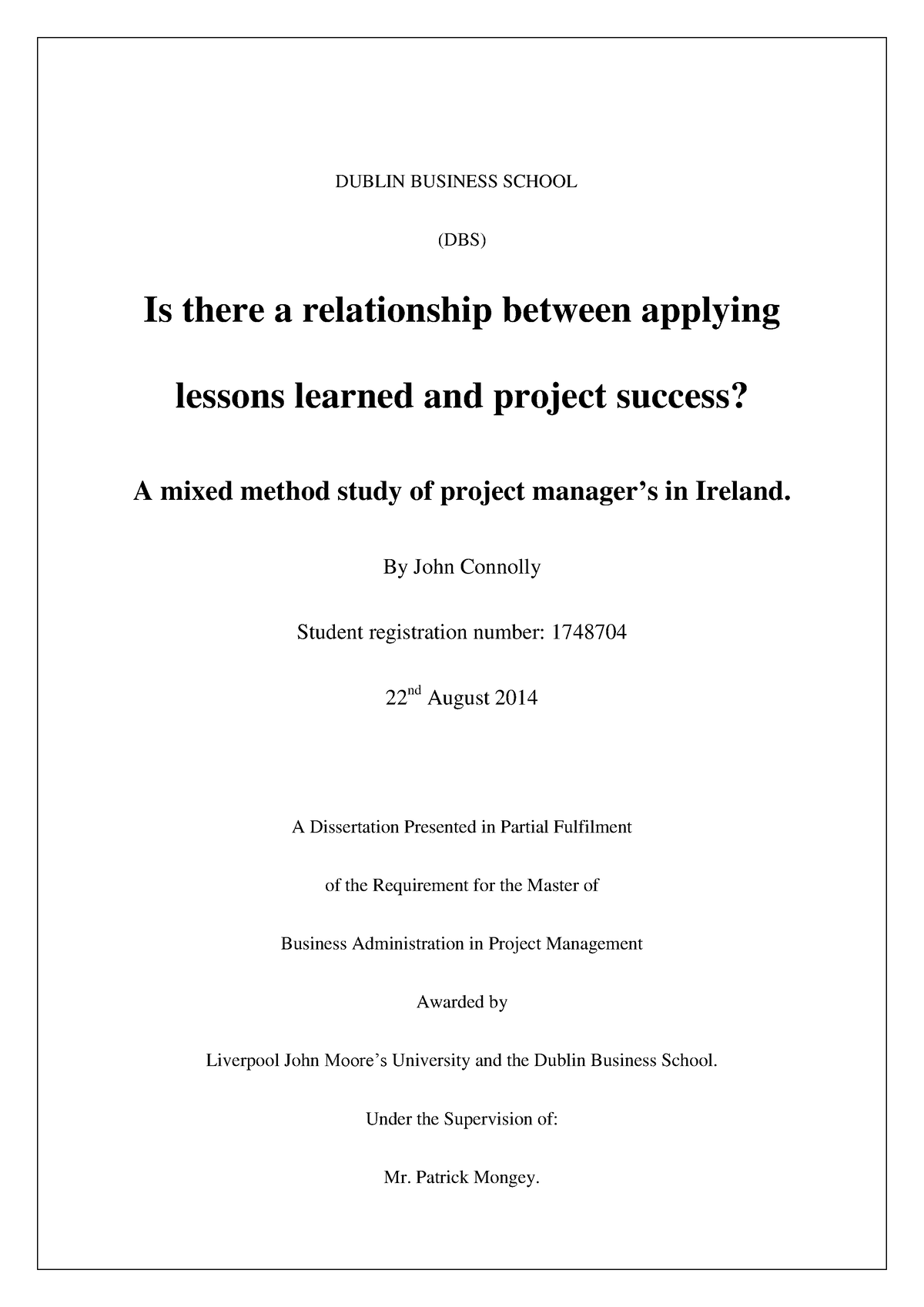 Relationship Between Applying Lessons Learned And Project Success - By ...