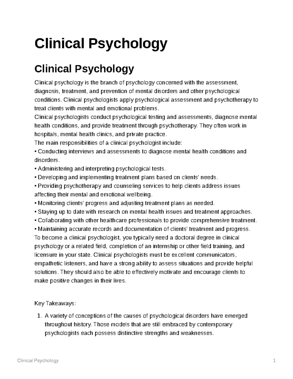 Clinical Psychology - In Class Notes - Clinical Psychology Clinical 