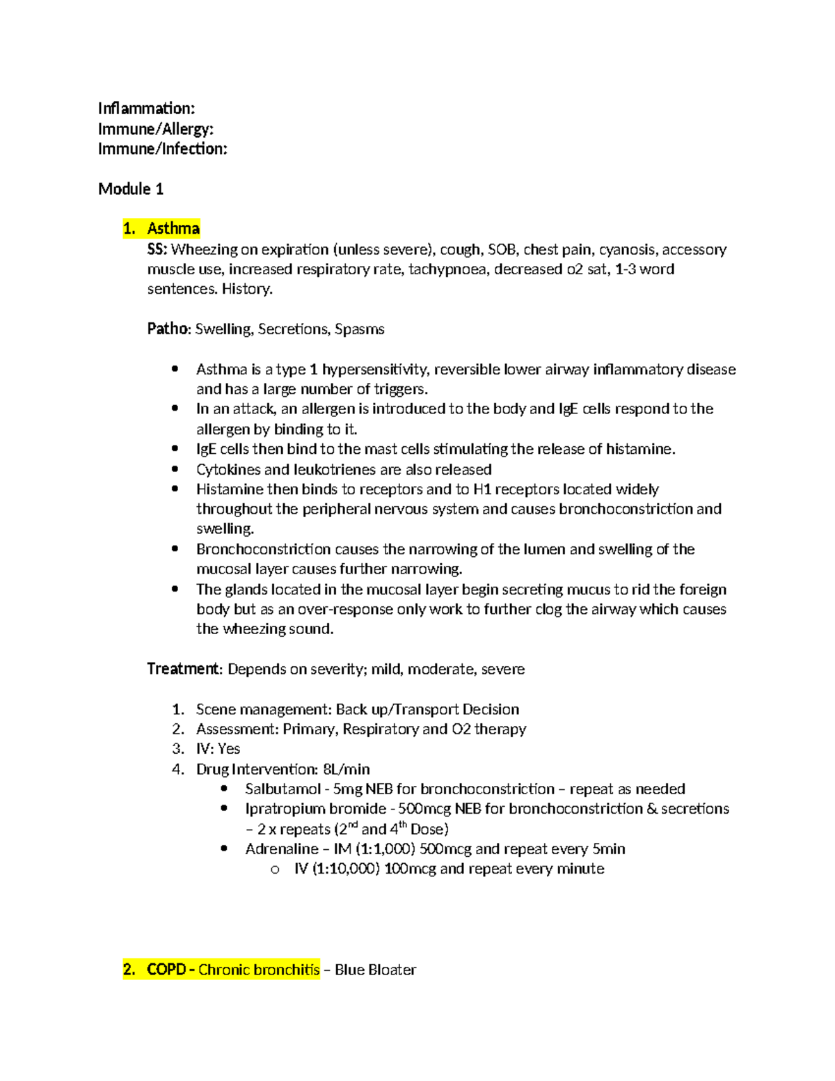 Comprehensive Study Notes for Exam: Inflammation & Cardiac Conditions ...