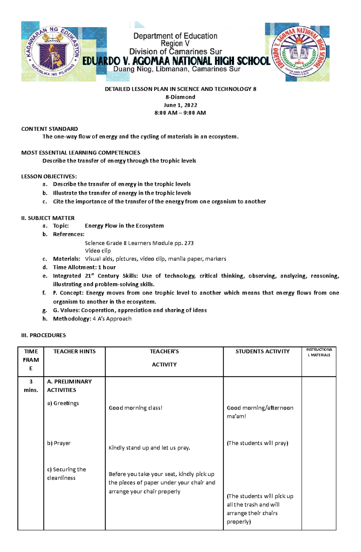 Detailed Lesson PLAN IN Science AND Technology energy - DETAILED LESSON ...