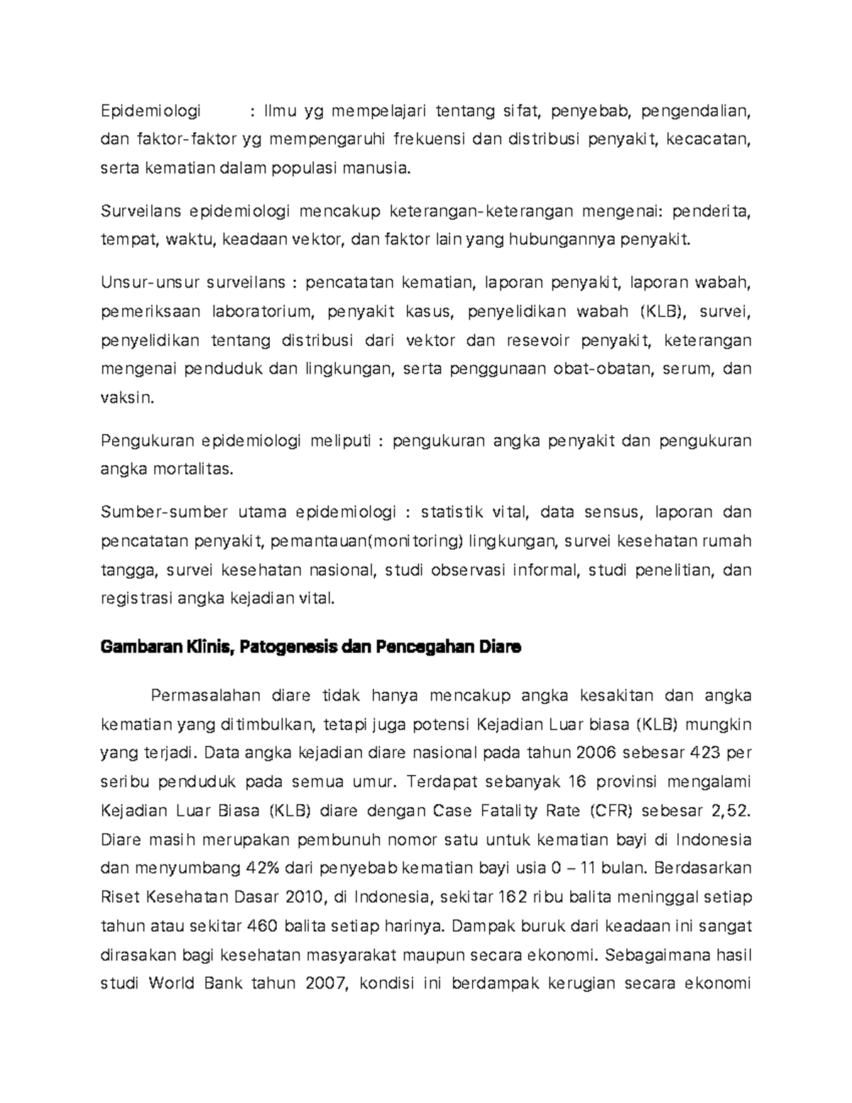 Epidemiologi Diare - Epidemiologi : Ilmu Yg Mempelajari Tentang Sifat ...