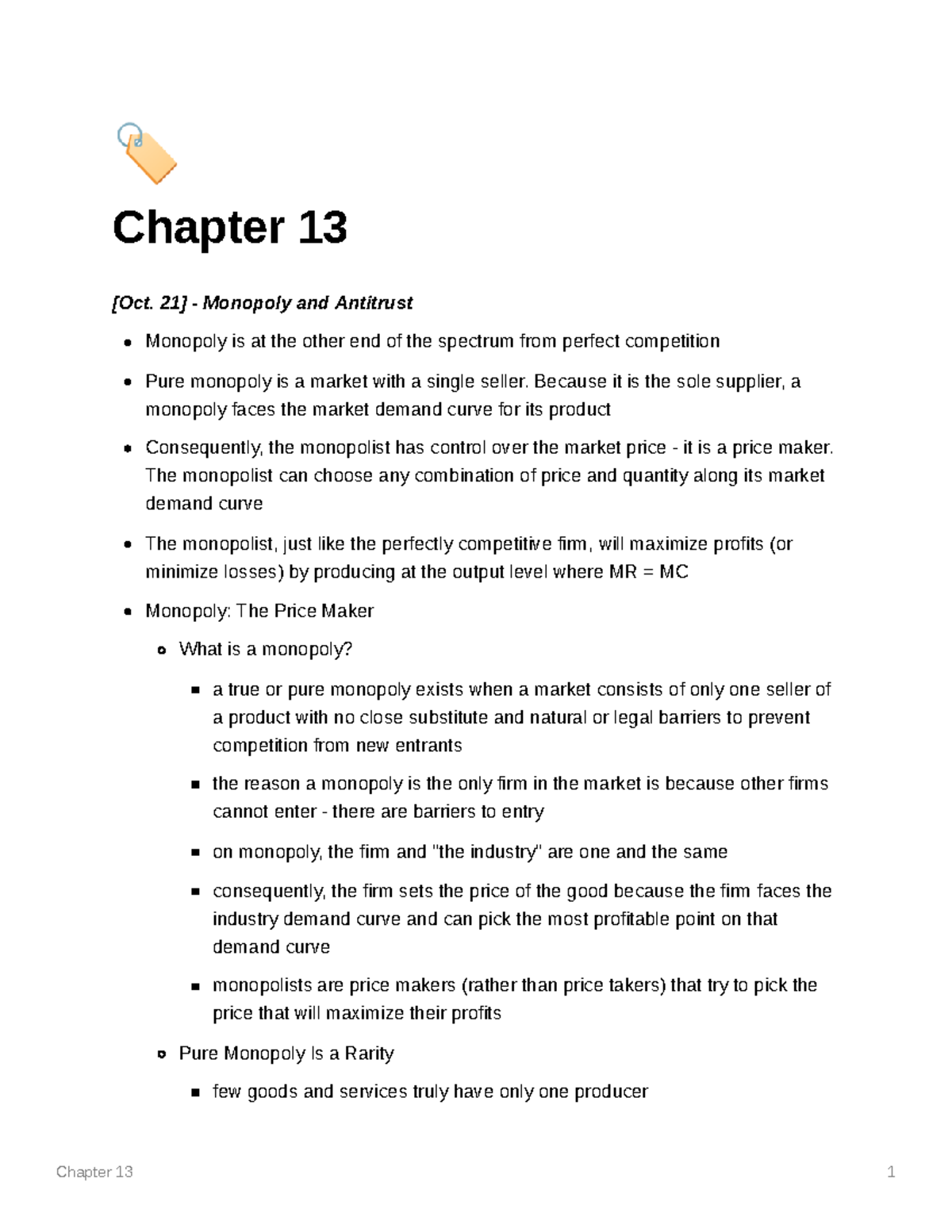 ECON 200 Chapter 13 - ä Chapter 13 [Oct. 21] - Monopoly and Antitrust ...