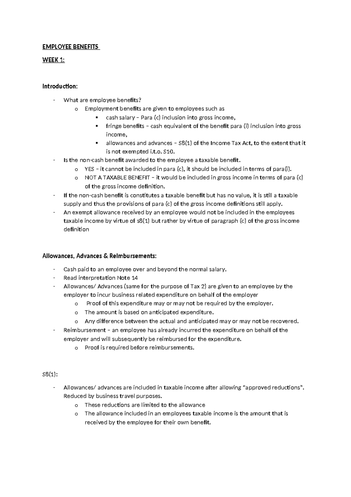 Allowances - Summary Taxation 3A - EMPLOYEE BENEFITS WEEK 1 ...