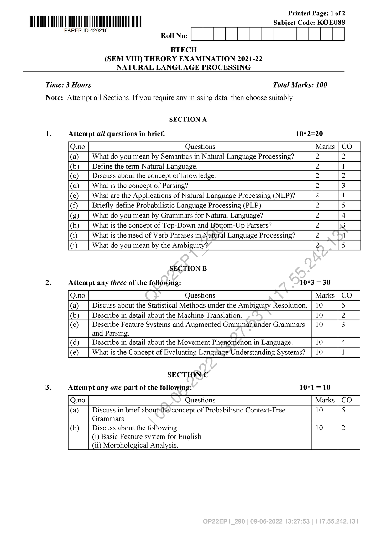 Natural Language Processing KOE088 - QP22EP1_ | 09-06-2022 13:27:53 ...