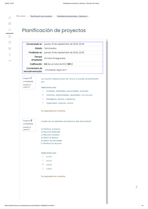 Modalidad De Exámenes Semana 4 Revisión Del Intento - Planicación De ...
